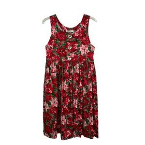 Pure In Heart Girls XL Jumper Dress Poinsettia Modest Christmas Cotton Holiday